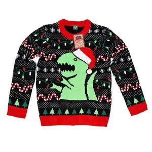 NWT Kids Medium 10/12 Ugly Christmas Sweater Dinosaur Santa T-Rex Boys Girls